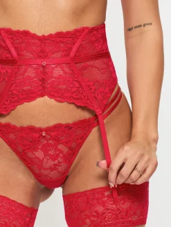 Sexy Lace Waspie Suspender - Red