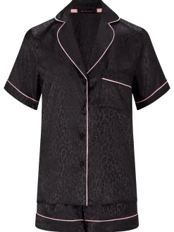 Signature Satin Pyjama Shirt & Shorts Set - Black