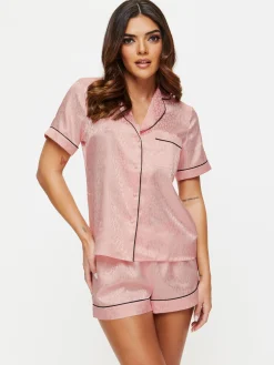 Signature Satin Pyjama Shirt & Shorts Set - Pale Pink