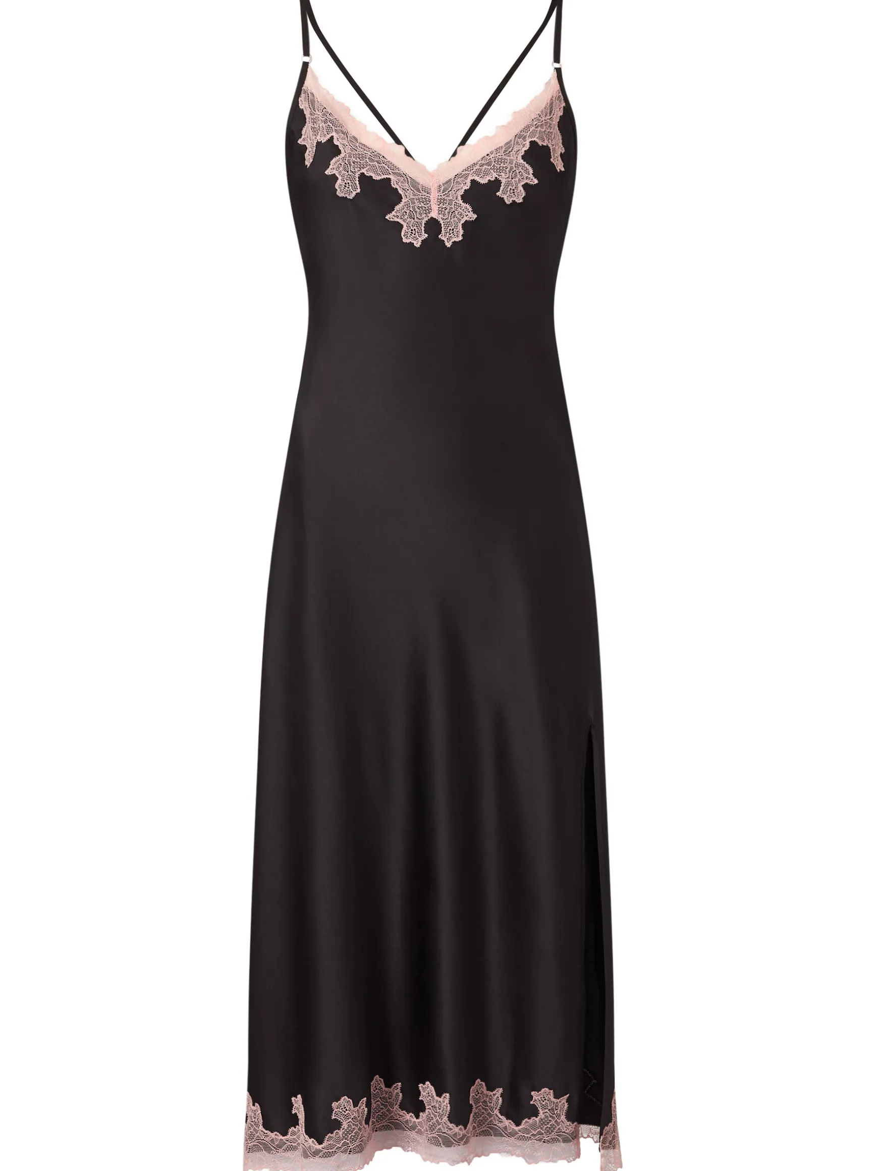 Sorella Satin Lace Maxi Chemise Lingerie - Black