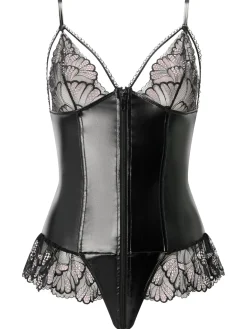 Sultry Affair PU Zip Through Crotchless Teddy Lingerie - Black/Pink