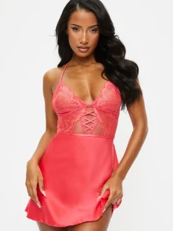Sweet Surrender Satin Chemise Lingerie - Orange