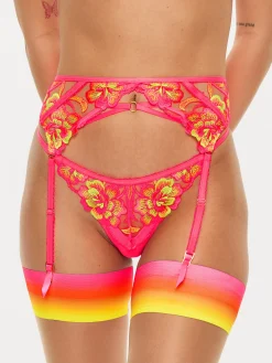 Tropical Oasis Suspender Belt - Bright Pink