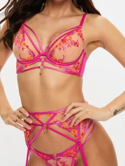 Tropical Tease Suspender Belt - Bright Pink