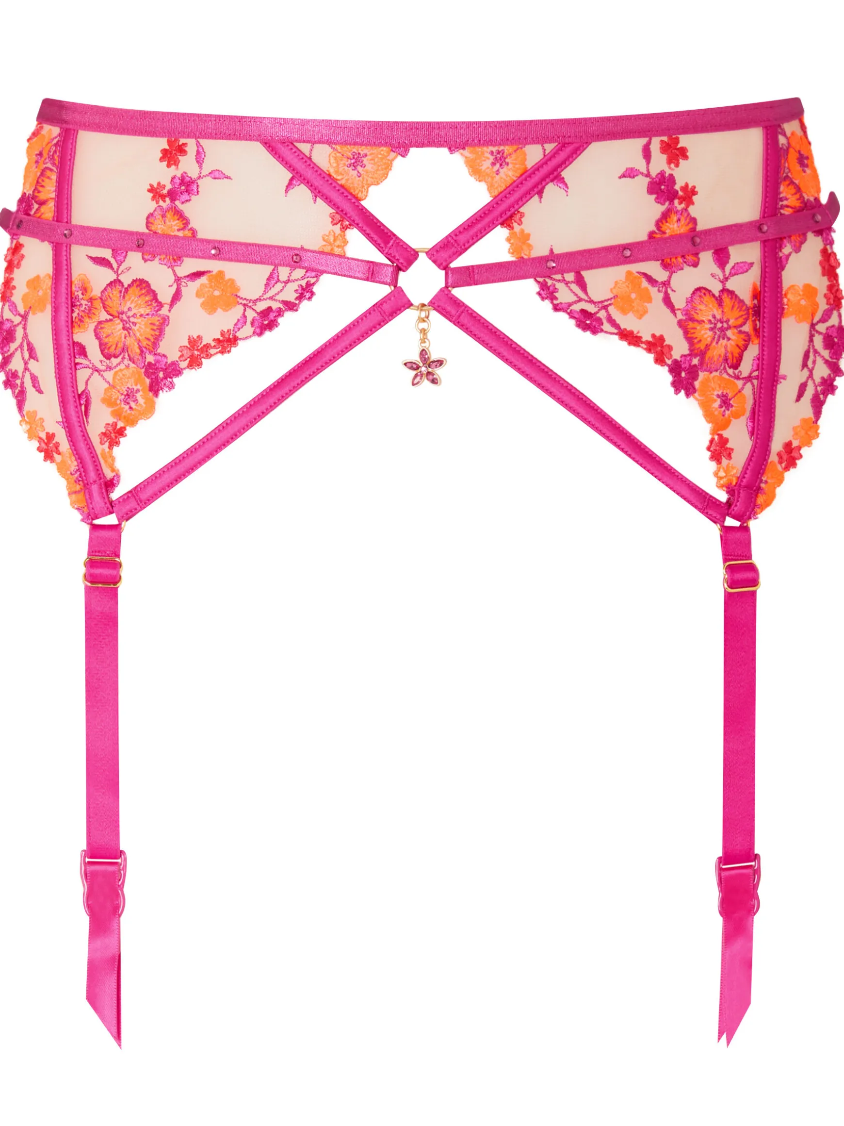 Tropical Tease Suspender Belt - Bright Pink