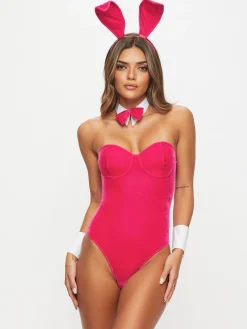 Tuxedo Bunny 4 Piece Costume with Ears - Bright Pink