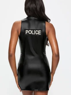 Under Arrest Police PU Sexy Costume with Handcuffs - Black