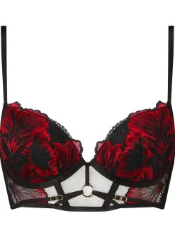 Untamed Seduction Lace Padded Plunge Bra - Black/Red