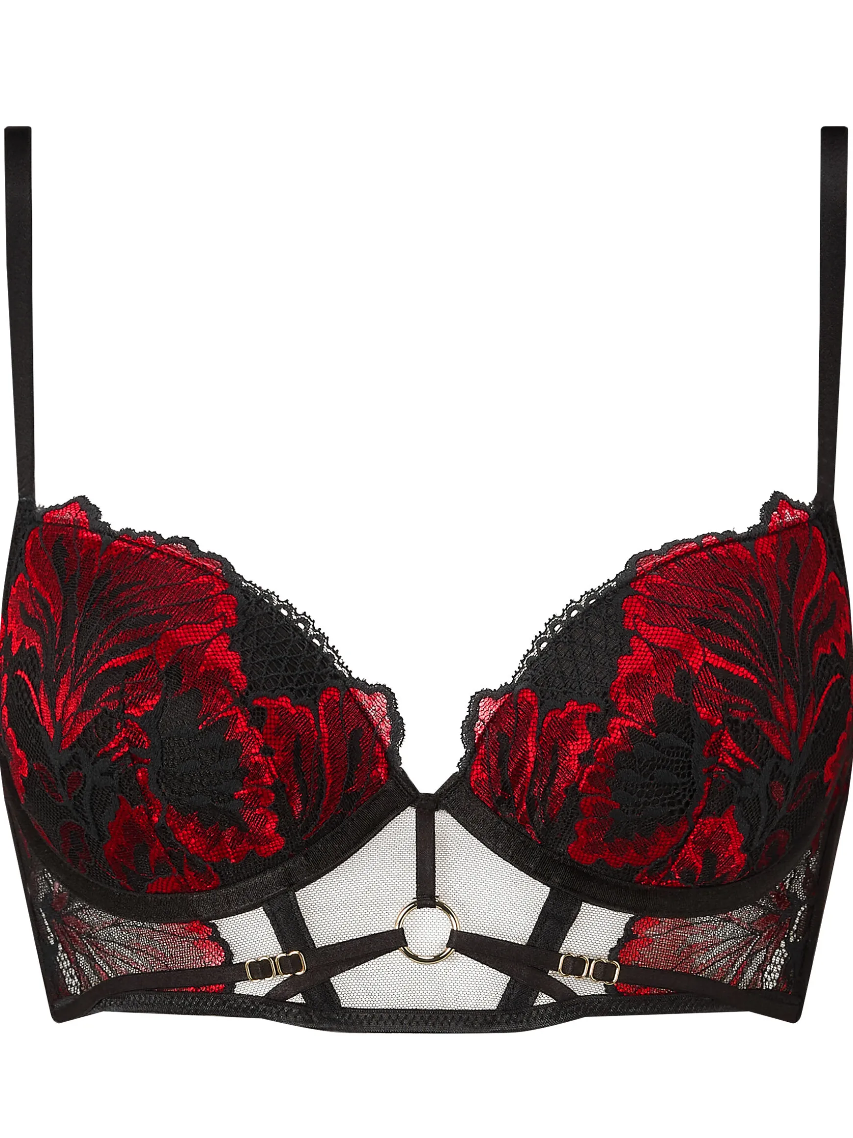 Untamed Seduction Lace Padded Plunge Bra - Black/Red