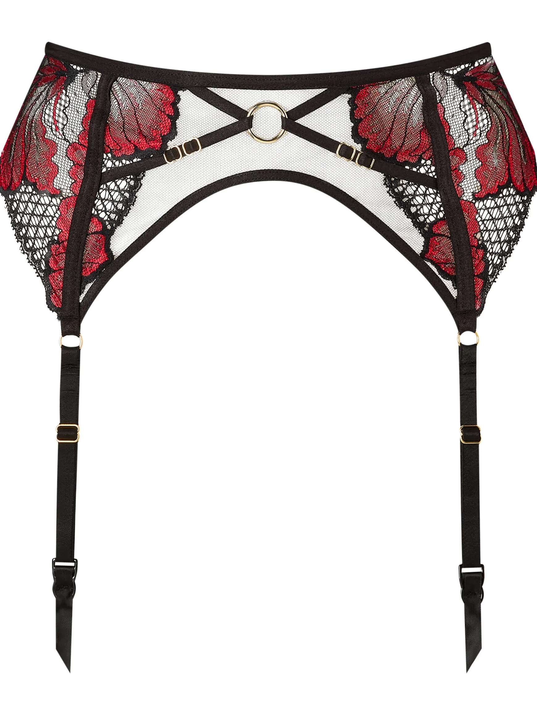 Untamed Seduction Lace Suspender Belt - Black/Red
