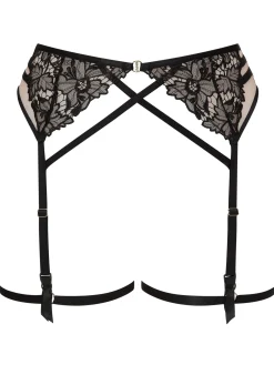 Untold Desire Foiled Lace Suspender Belt - Black