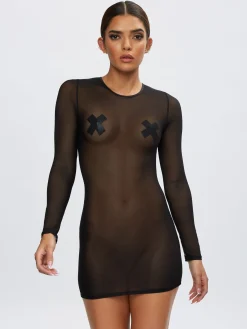 Visionary Long Sleeve Mini Dress - Black