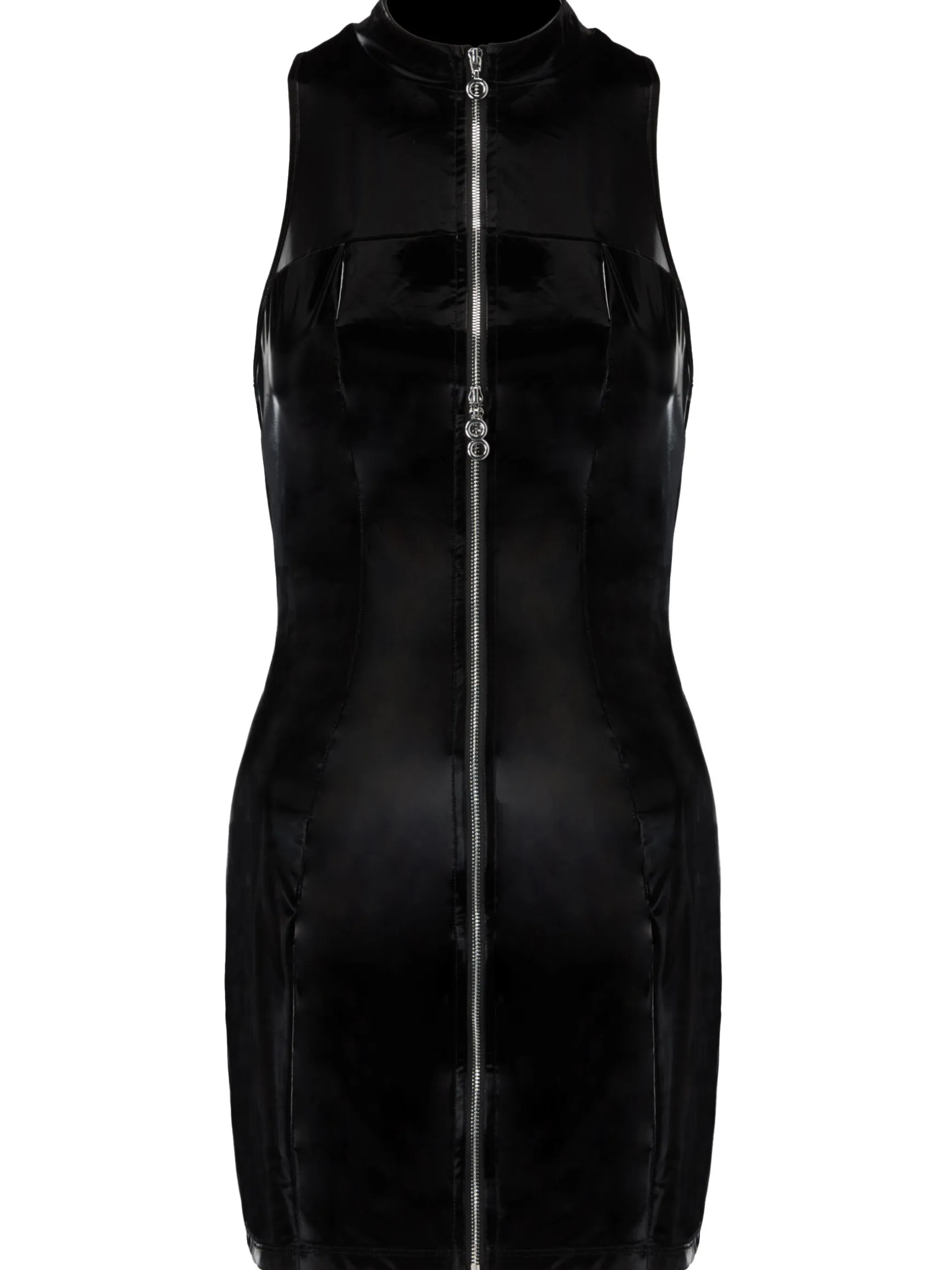 Wicked Temptations Zip Through PU Dress - Black