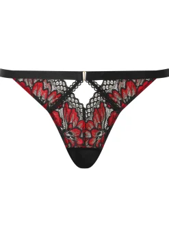 Yours Truly Lace Brazilian Knickers - Black/Red