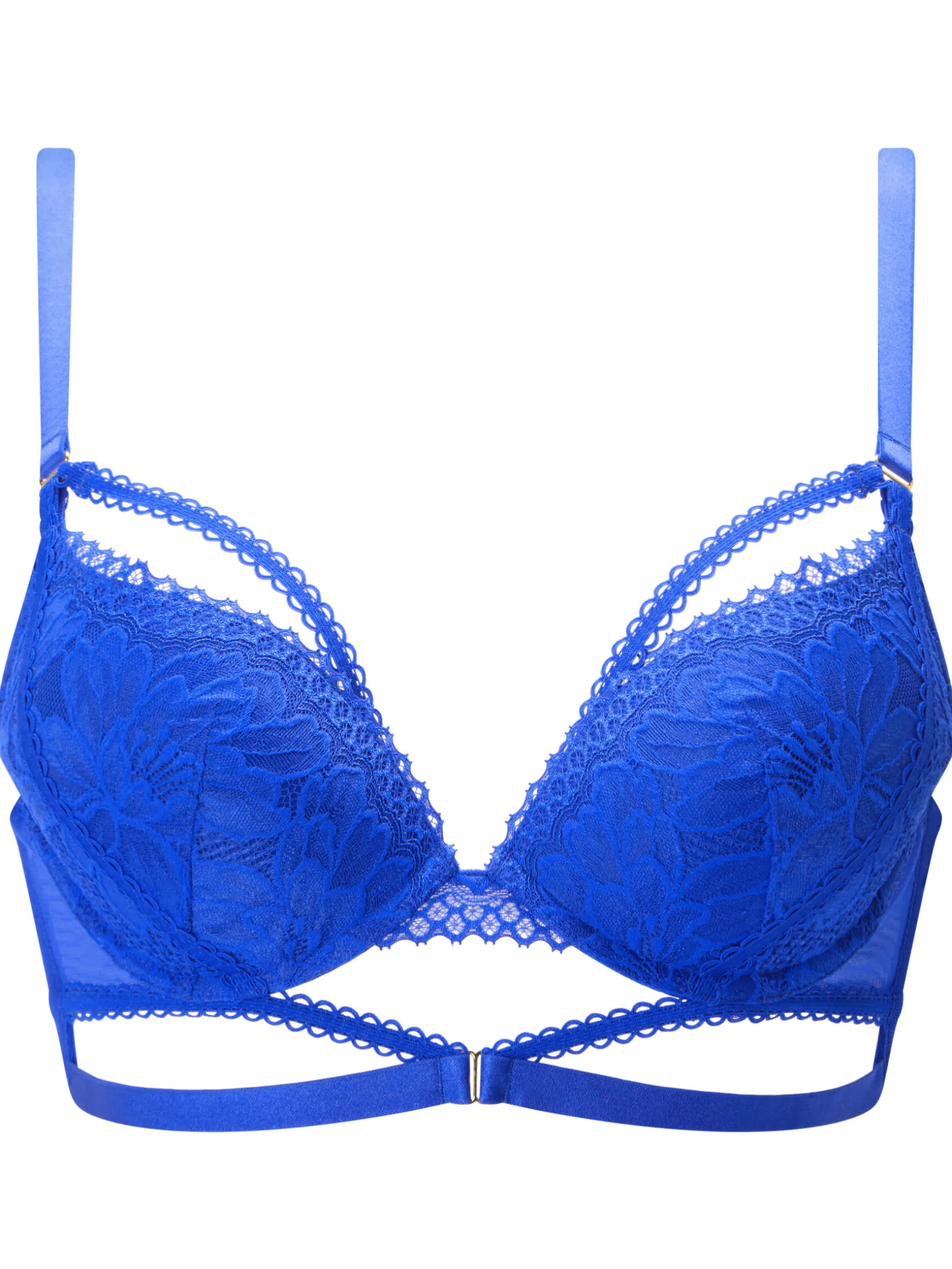 Yours Truly Lace Padded Plunge Bra - Cobalt